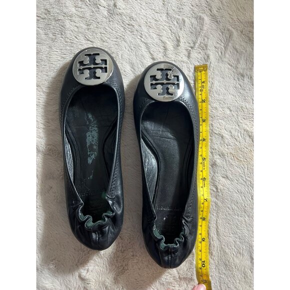 Tory Burch Womens Black Leather Minnie Travel Ballet Flats W/ Logo Medallion - Picture 9 of 10